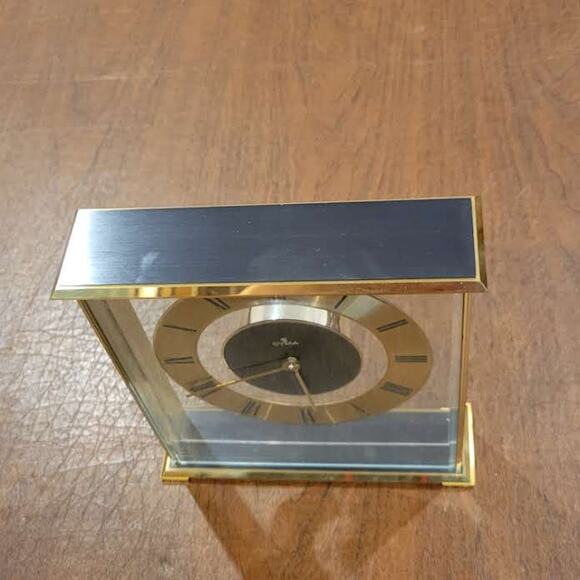 Vintage Hechinger mantle table shelf solid brass clock Cyma. Quartz movement - Picture 4 of 16